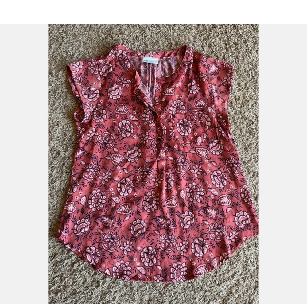 Liz Claiborne Sz S Mauve Floral Print Blouse Top So Cute!